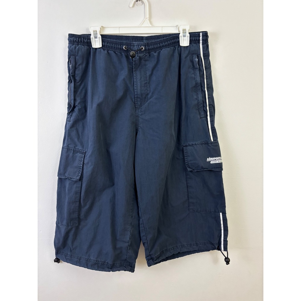 AEROPOSTALE Vintage Y2K Cargo Shorts‎ Navy Blue Men's M Elastic Waist Drawstring